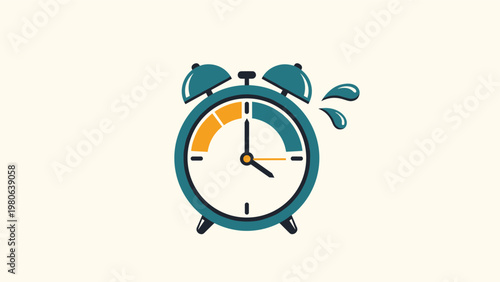 Colorful alarm clock with water splashes, indicating a refreshing wake-up or a timed event related to liquids or hydration.