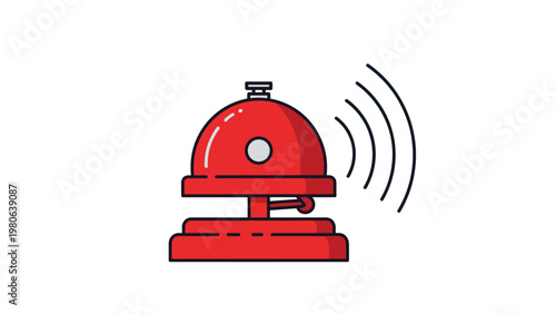 Classic red service bell ringing with sound waves emanating, symbolizing customer service, attention, and immediate assistance.