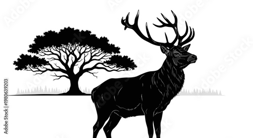 Large Stag Deer with Antlers Profile.