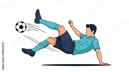 Dynamic illustration of a soccer player executing a powerful bicycle kick, symbolizing sports, athleticism, and exciting football action.
