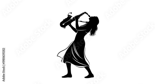 Woman Playing Sitar Musical Instrument Silhouette.