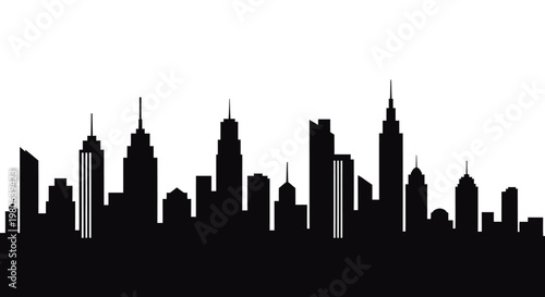 Black silhouette of city skyscrapers.