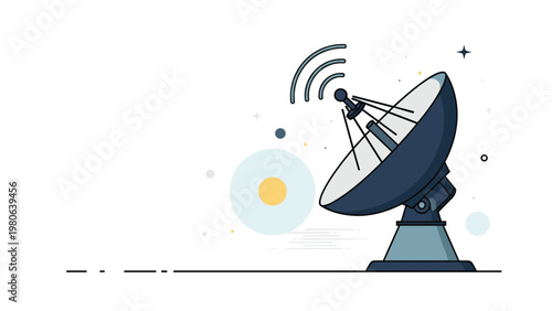 Large satellite dish emitting wireless signals, symbolizing telecommunication, broadcasting, internet connectivity, and global communication.