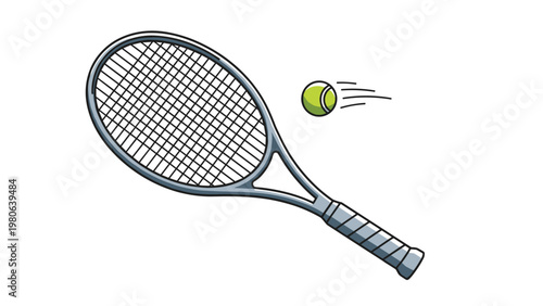 Dynamic image of a tennis racket in motion with a ball flying, symbolizing sports, athleticism, and active recreation.