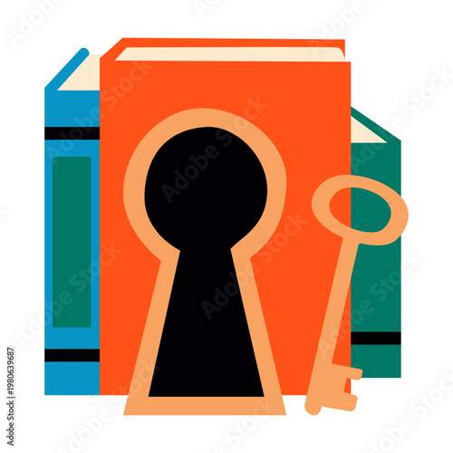 Unlocking Knowledge: Books, Keyhole, and Key Icon