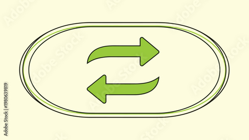 Dynamic green refresh or exchange arrows enclosed within an oval shape, representing cyclical processes, updates, or currency exchange.