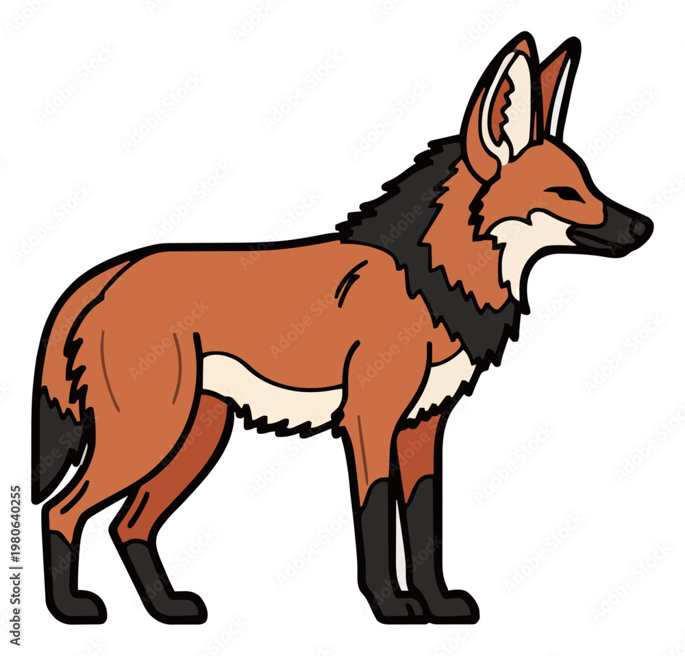 Obraz premium Minimalist maned wolf side profile line art icon. Generative AI