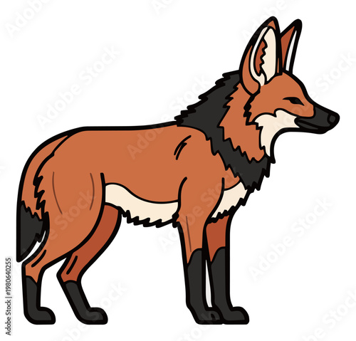 Minimalist maned wolf side profile line art icon. Generative AI