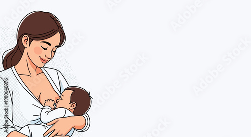 Illustration of a loving mother breastfeeding her newborn baby.