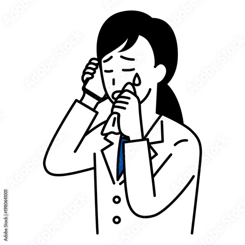 スマホでの会話で泣く女性医師