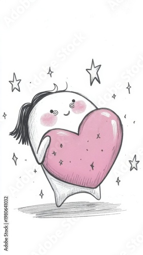 Artistic heart shape adorned with elegant horse head silhouette, drawing heart with horse head drawing a symbolic blend of love and nature.