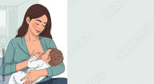 A loving mother breastfeeding her newborn baby in a peaceful indoor setting.
