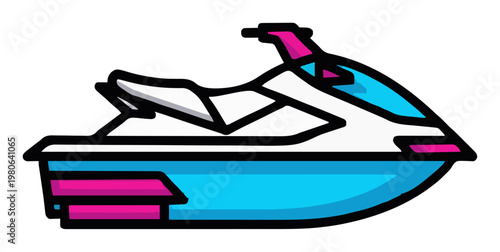 Minimalist jet ski line art icon. Generative AI