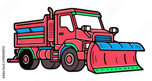 Minimalist snowplow truck line art icon. Generative AI