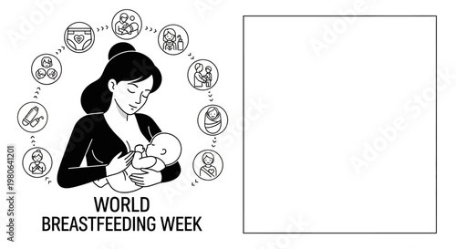 Illustration of a mother breastfeeding her baby for World Breastfeeding Week.