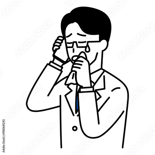 スマホでの会話で泣く男性医師