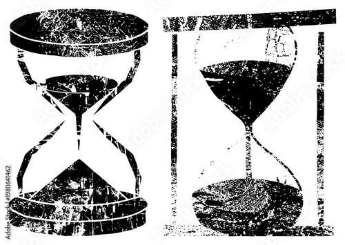 Retro sand timers tracking passage of time, antique timepiece, classic countdown device, analog clock, historical measuring instrument.