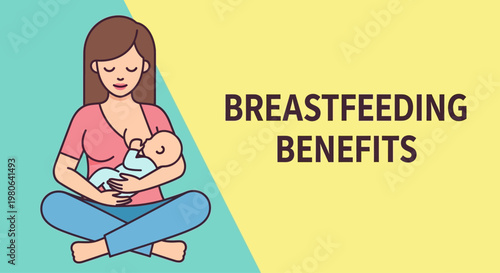 Illustration of a mother breastfeeding her newborn baby.