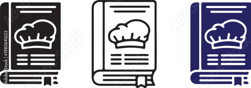 cook book chef had three icon set vector 