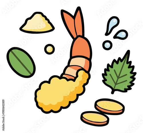 Minimalist shrimp tempura line art vector icon. Generative AI