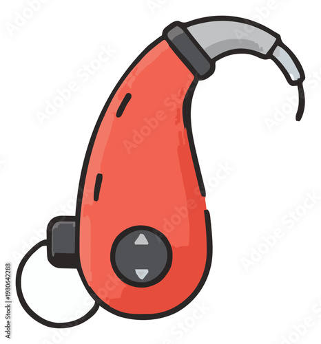 Minimalist continuous line art hearing aid icon. Generative AI