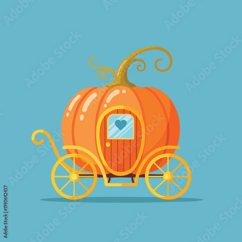 Whimsical Pumpkin Carriage Illustration for Fall and Halloween Themes