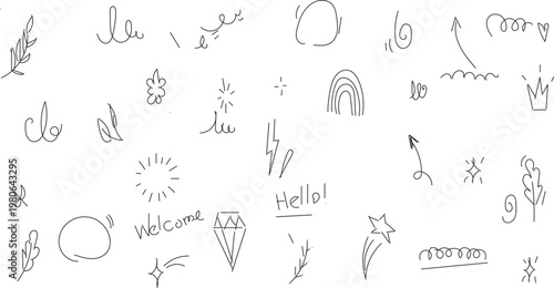 collection of hand-drawn line art doodles. minimalist
