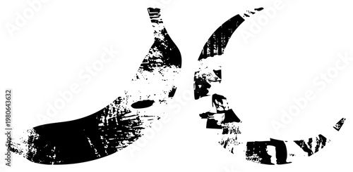 Hockey equipment graphic with distressed texture, stick and puck silhouette, sports, vector art, black stencil style, athletic gear symbol.