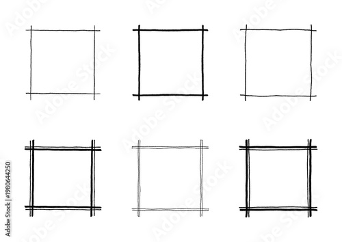 黒い手描きの線で囲まれたシンプルなフレームのセット