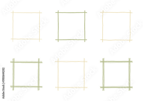 黄色と緑の手描きの線で囲まれたシンプルなフレームのセット