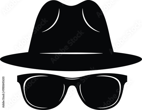 Monochromatic anonymity hat and glasses fedora hat black silhouette stylized glasses dark background