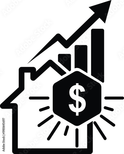 Monochromatic house growth with financial growth graph and dollar hexagon