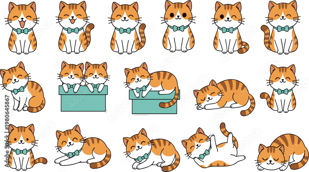 Obraz premium Cute Orange Cat Face Pattern Border with Repeating Cartoon Kitten Heads for Social Media Design, Stickers, Background Decoration, and Adorable Vector Illustration.