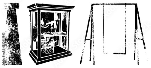 Ornate display case housing intricate clock gears, antique timepiece, mechanical, vintage horology, collectible gearwork, aesthetic, retro engineering.