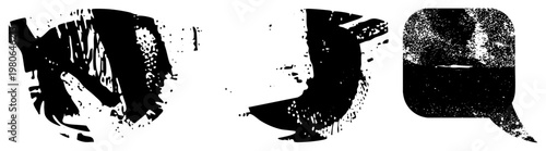 Bold black letters N, J, Q rendered in urban graffiti style with spray paint splatter effects, isolated vector, street art typography, abstract character forms.