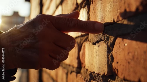 Old hands building a brick wall construction