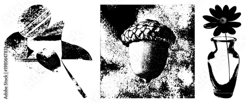 Stylized leaf fragment rendered in halftone, abstract botanical design, vector cutout, graphic art element, nature inspired motif.