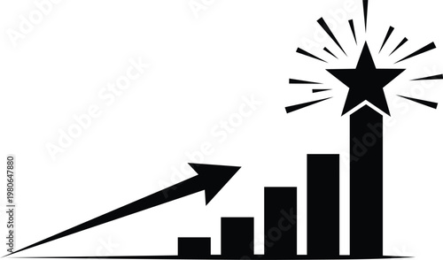 Ascending growth bar chart with radiant starburst highlight black silhouette