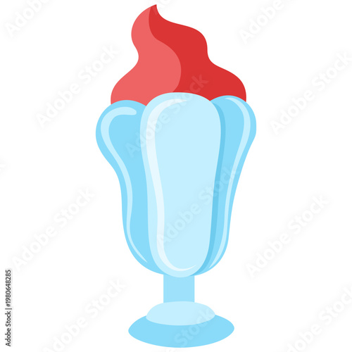 Retro Ice Cream Sundae Glass Flat Vector Illustration