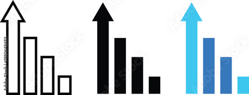 Sequential growth bar charts with ascending arrows in monochromatic and pastel color schemes
