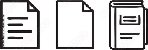 Document, file, and paper icons, simple line style, black and white, vector graphics