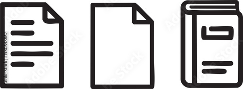 Document, file, and paper icons, black line art, minimalistic design, vector graphics