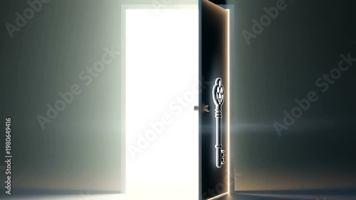 Mysterious door with glowing key symbol at night
