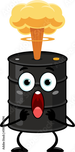 Oil Barrel Cartoon Character Exploding With Shocked Face – Vector Illustration Flat Design Isolated On Transparent Background