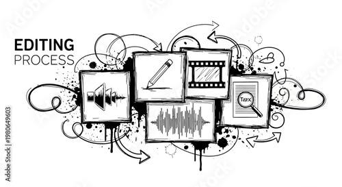 Editing process concept with multimedia elements