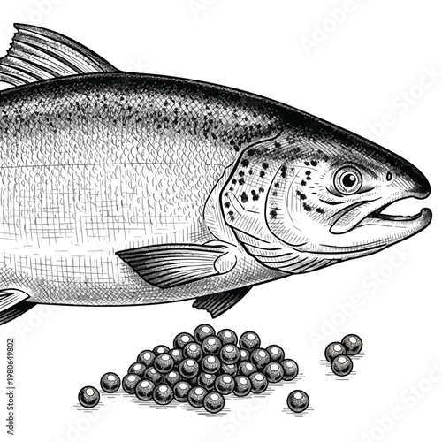 Freshly Caught Fish with Bait and Pearls for Seafood Cooking and Marine Life Themes