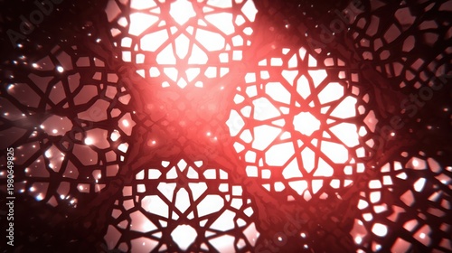 Intricate Geometric Islamic Star Patterns Glowing with Red Light
