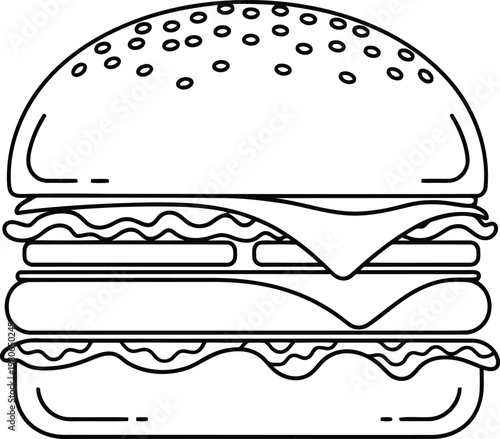 Detailed line drawing of a double decker hamburger