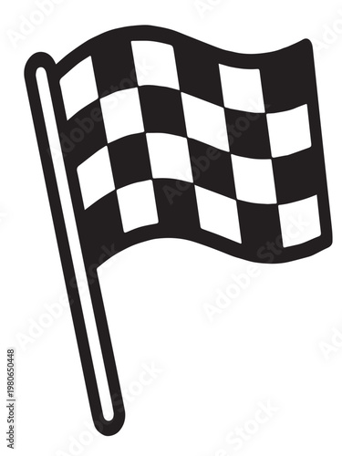 Waving checkered racing flag icon minimal black and white finish line design style