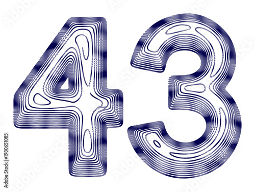 Stylized number 43 with concentric blue lines on a white background